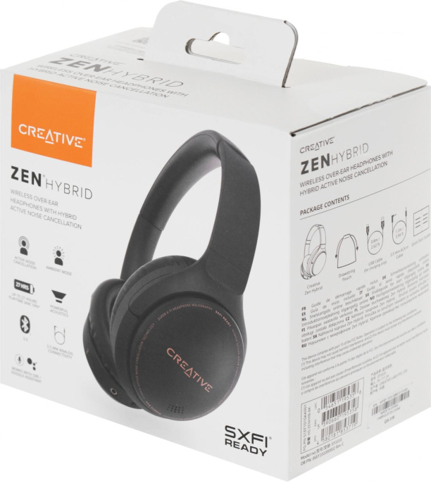 Наушники Creative Zen Hybrid, 3.5 мм/Bluetooth, мониторные, черный [51ef1010aa001]