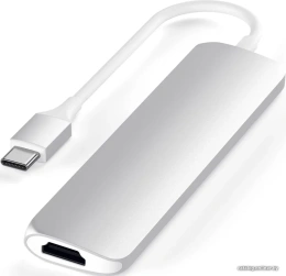 USB адаптер Satechi Slim Aluminum Type-C Multi-Port Adapter with Type-C Charging Port. Интерфейс USB-C. Порты USB Type-C, 2хUSB 3.0, 4K HDMI. Цвет серебряный. (ST-CMAS)