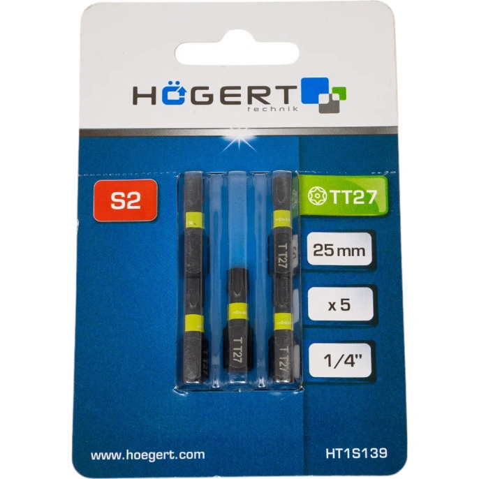 Биты ударные TORX 27, 25 мм, сталь S2, 5 шт HOEGERT TECHNIK HT1S139