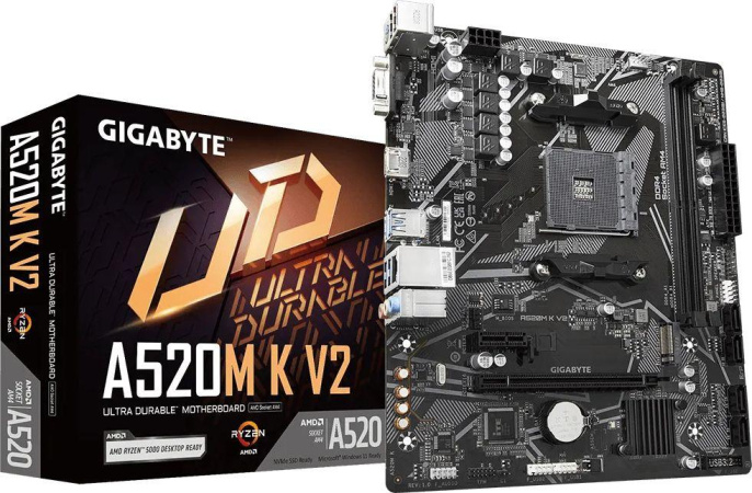 Материнская плата GIGABYTE A520M K V2 (AM4, mATX, A520, 2xDDR4, RAID, 1xPCI-Ex16, 1xM.2, HDMI+VGA) (A520M K V2)