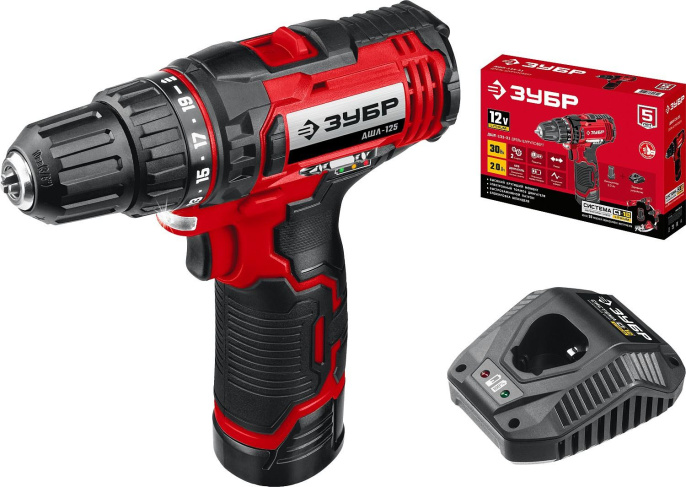 Дрель-шуруповерт Зубр ДШЛ-125-21, 2Ач,  с одним аккумулятором