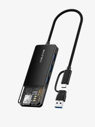 Концентратор CABLETIME CB03B (CT-HUBT3-PB) 4 порта, 5Gbps, 0.15 м, с адаптером USB-C, USB-хаб для ноутбука и ПК