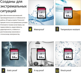 Карта памяти SDXC UHS-I U1 Transcend 300S 64 ГБ, 100 МБ/с, Class 10, TS64GSDC300S, 1 шт., без адаптера