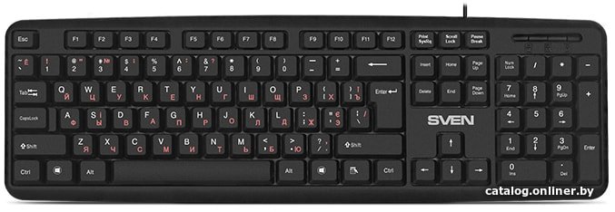 Клавиатура Sven KB-S230 Black (SV-018399) (проводная, мембранная, 104 клавиши, USB, влагоустойчивая конструкция, регулируемая высота, длина кабеля 2м)
