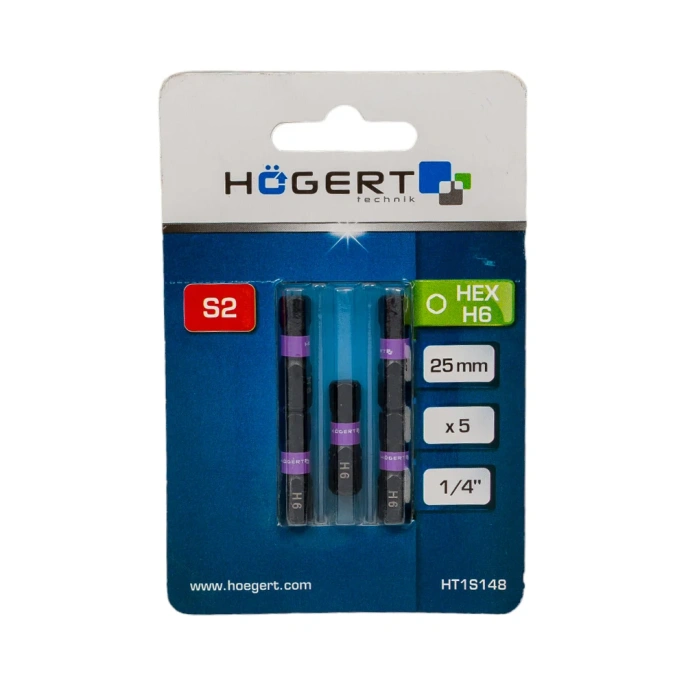 Биты ударные HEX 6, 25 мм, сталь S2, 5 шт HOEGERT TECHNIK HT1S148
