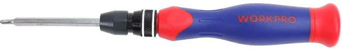 Отвертка WorkPro WP221057 (прецизионная, автоматическая блокировка при загрузке долота, одной рукой фиксирует практически любой аксессуар, с шестигранным хвостовиком диаметром 5/32 дюйма, закручивающийся колпачок облегчает и ускоряет крепление, прорезинен