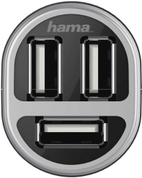 Автомобильное зарядное устройство HAMA H-173603,  3xUSB-A,  5Вт, 2.1A, черный [00173603]