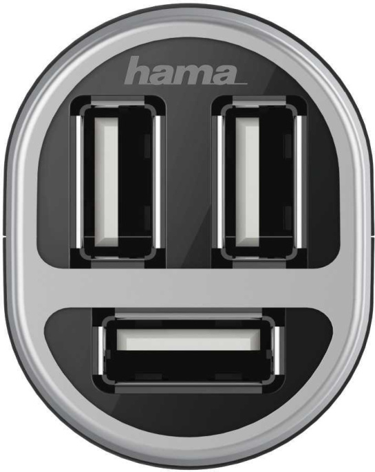 Автомобильное зарядное устройство HAMA H-173603,  3xUSB-A,  5Вт, 2.1A, черный [00173603]