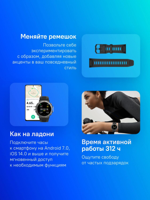 Смарт-часы Amazfit T-Rex 3 A2323 48.5мм 1.5" AMOLED корп.темно-серый рем.темно-серый разм.брасл.:145-210мм (6970100374896)
