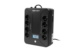 ИБП SMARTWATT UPS SAFE PRO LCD 800 линейно-интерактивный, 800/480 ВА/Вт, напольный/настенный, LCD дисплей, Schuko CEE7/4 - 8 шт. 4 шт. с резервным питанием, 4 шт. - сетевой фильтр
