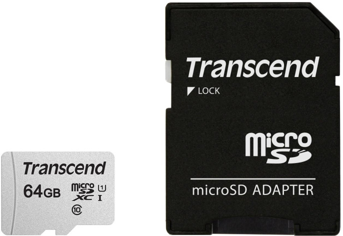 Карта памяти/ Transcend 64GB microSDXC Class 10 UHS-I U1 R95, W45MB/s with SD adapter (TS64GUSD300S-A)