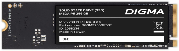 SSD накопитель Digma Mega P5 DGSM3256GP53T 256ГБ, M.2 2280, PCIe 3.0 x4, NVMe, M.2, rtl