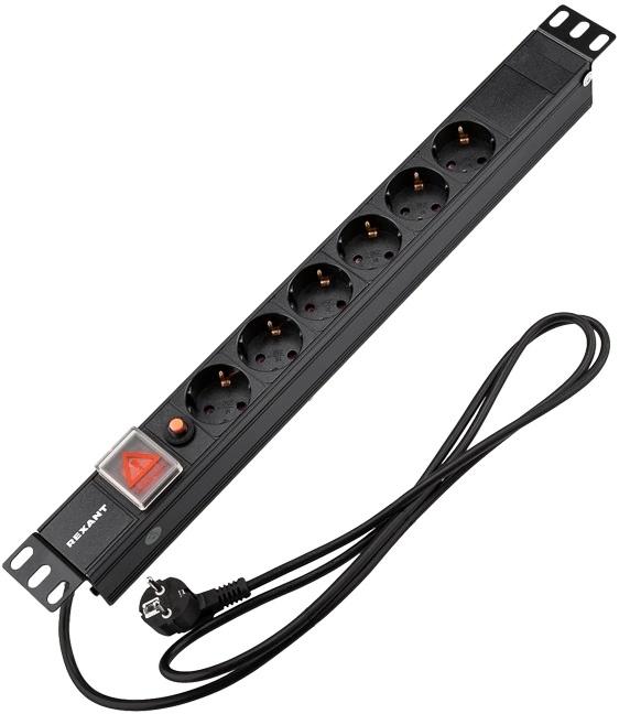 Блок распределения питания REXANT 04-0102-1,  горизонт.размещ.,  SchukoХ6,  Тип вход. тока 16A,  2м