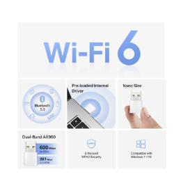 Mercusys MA60XNB Сверхкомпактный USB-адаптер с поддержкой Wi-Fi 6 AX900 и Bluetooth 5.3