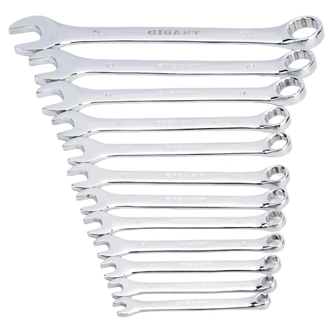 Набор комбинированных ключей Gigant 6 - 22 мм, 12 шт., полированный хром, Сталь Cr-V, 6-22мм, GDWSP-12