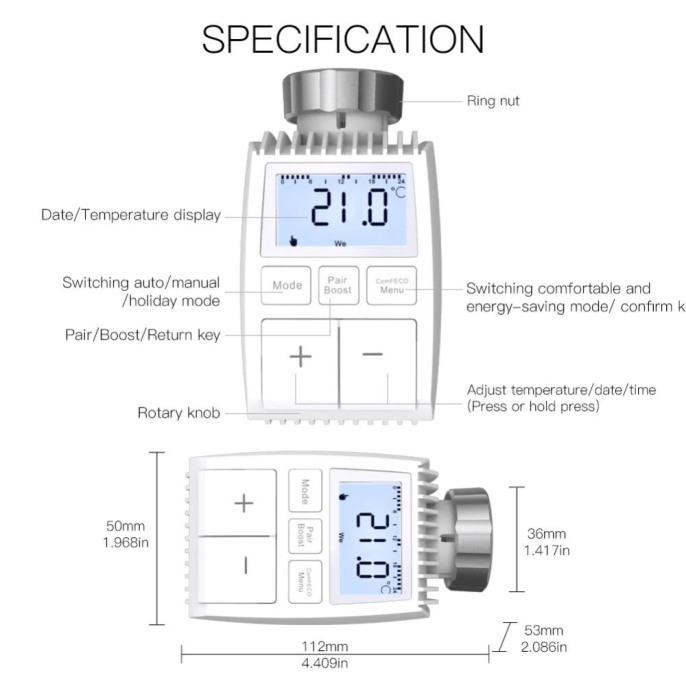 Умная термостатическая головка MOES ZigBee Thermostat Valve TV01 ZTRV-ZX-TV01