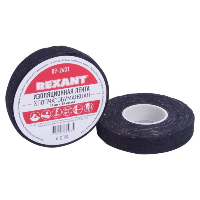 Rexant 09-2401 Изолента х/б 18х0,35 мм ролик 15 м/180 г 1-ПОЛ