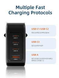 Сетевое зарядное устройство CABLETIME G100B (CT-GAN100-PB) GaN PD3.0 3C1A 100 Вт, черный