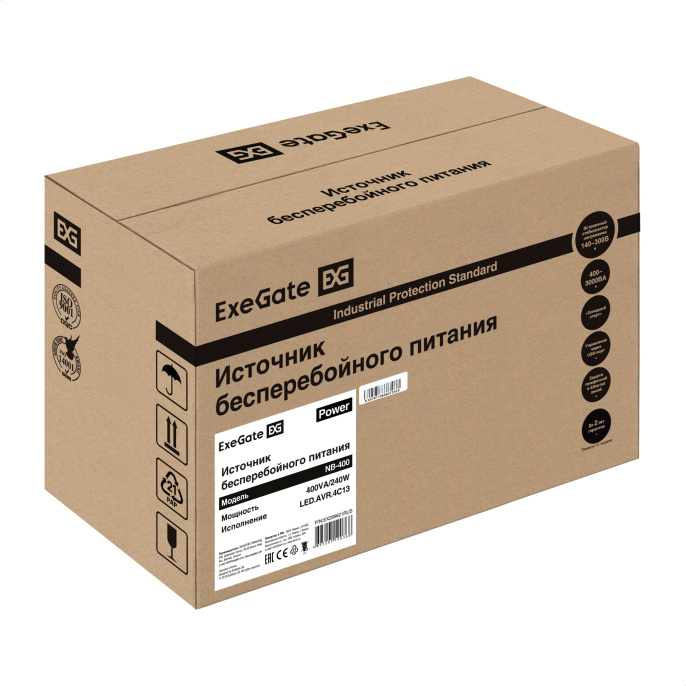 ИБП ExeGate Power NB-400.LED.AVR.4C13 (400VA/240W, LED, AVR, 4*C13, батарея 12V 4.5Ah, Black) EX299621RUS