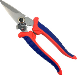Ножницы WorkPro WP214008 180мм (многофункциональные, удобная прорезиненная ручка из двух материалов, лезвия из нержавеющей стали, конструкция для зачистки проволоки, аротивоскользящая зазубренная режущая кромка)