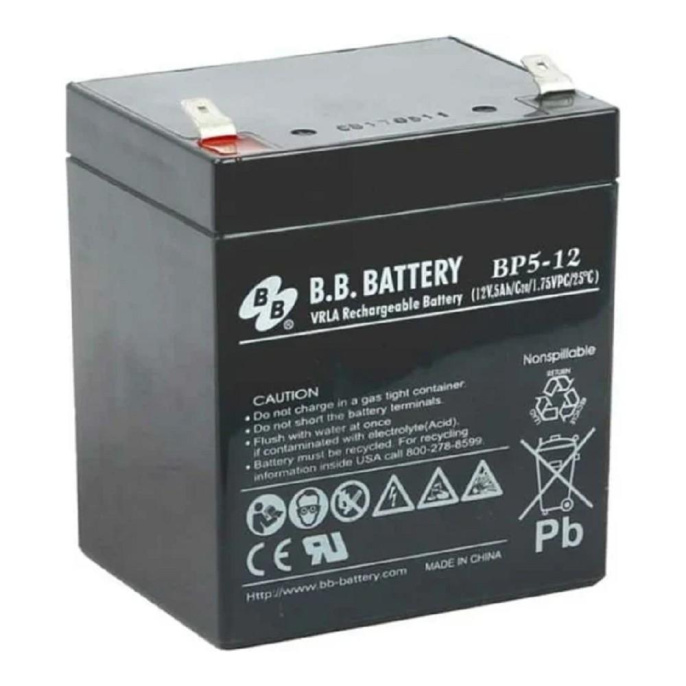 АКБ B.B. Battery BP 5-12 12V 5Ah ДхШхВ 90х70х106 мм, масса 1.8 кг, клеммы F2 BP 5-12 BB