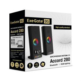 ExeGate Accord 280 питание USB, Bluetooth, 2х3Вт 6Вт RMS , 60-20000Гц, цвет черный, RGB подсветка, с возможностью трансформации в саундбар, Color Box