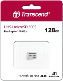 Карта памяти microSDXC UHS-I U3 Transcend 128 ГБ, 100 МБ/с, TS128GUSD300S, 1 шт., без адаптера