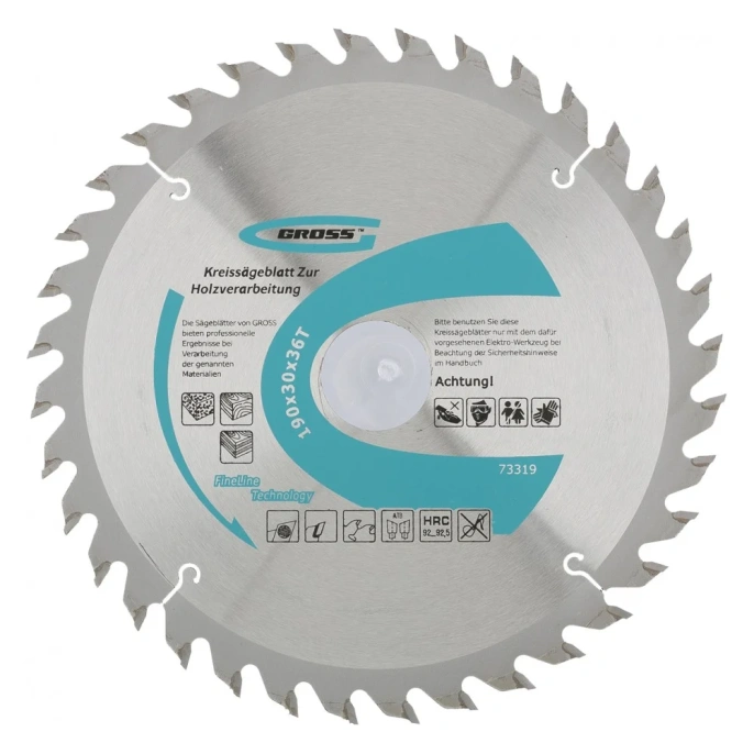 Пильный диск по дереву 190x30 мм, 36Т GROSS 73319