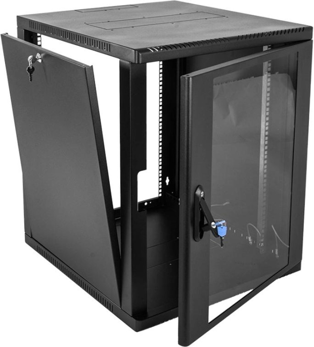 Шкаф коммутационный ЦМО ШРН-12.350-9005 настенный 12U 600x359мм пер.дв.стекл 200кг черный 300мм 14кг 180град. 612мм сталь