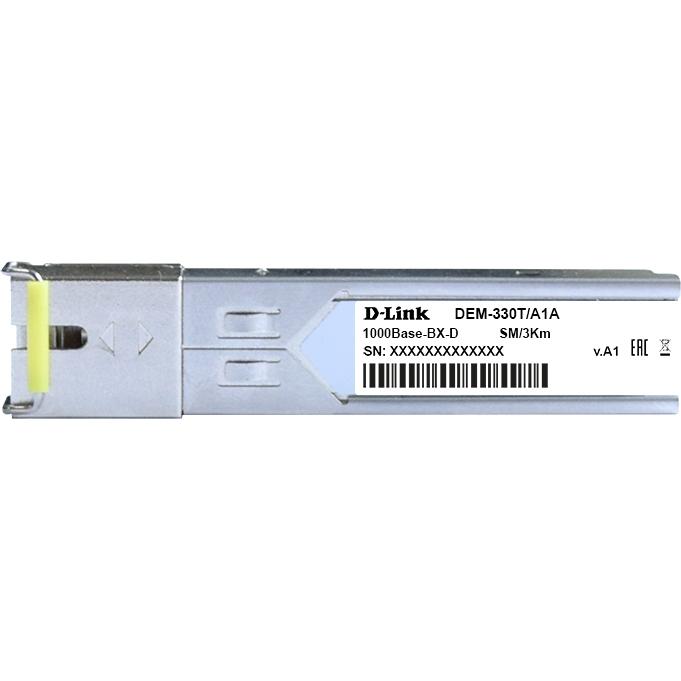 D-Link 330T/3KM/A1A WDM SFP-трансивер с 1 портом 1000Base-BX-D Tx:1550 нм, Rx:1310 нм для одномодового оптического кабеля до 3 км, разъем Simplex SC