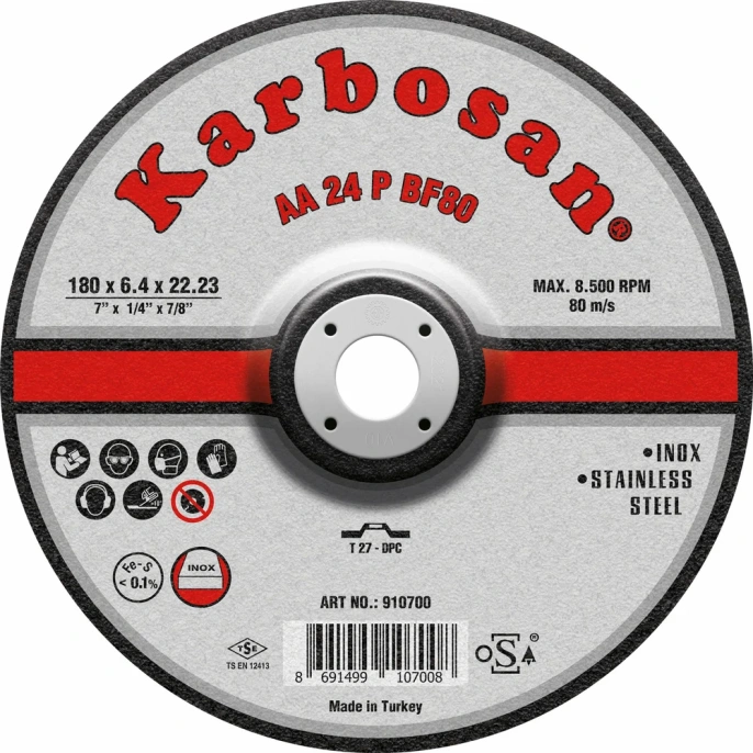 Диск шлифовальный по нержавеющей стали 180х6.4х22 мм INOX Karbosan KAR-910700