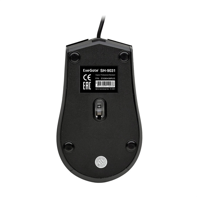 Мышь ExeGate Professional Standard SH-9031 (USB, оптическая, 1000dpi, 3D, 3 кнопки и колесо прокрутки, длина кабеля 1,35м, черная, Color Box) EX280438RUS