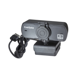 Веб-камера широкоугольная ExeGate Stream C940 Wide 2K AF T-Tripod (4Мп, 2560x1440, 30fps, H.264, автоматический фокус, защитная шторка, штатив Tripod Tele Ball в комплекте, широкоугольный 4-линзовый (стекло) объектив 89°, микрофон с шумоподавлением, униве
