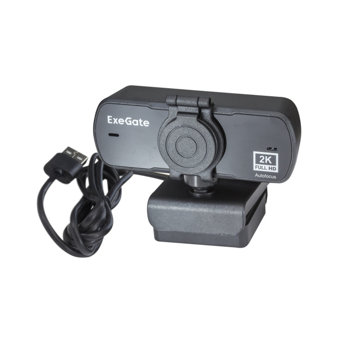 Веб-камера широкоугольная ExeGate Stream C940 Wide 2K AF T-Tripod (4Мп, 2560x1440, 30fps, H.264, автоматический фокус, защитная шторка, штатив Tripod Tele Ball в комплекте, широкоугольный 4-линзовый (стекло) объектив 89°, микрофон с шумоподавлением, униве