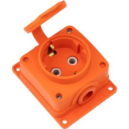 Rexant 111-225 Розетка колодка влагозащищенная с крышкой 1 гнездо COMPACT, с/3, 16А, IP54, каучук, оранжевая