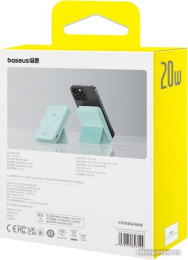 Портативное зарядное устройство Baseus P10064101333-00 MagPro Magnetic Bracket Wireless Fast-Charging 5000mAh 20W Peppermint Blue; с кабелем Type-C to Type-C 30cm White