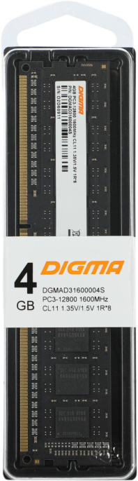Оперативная память Digma DGMAD31600004S DDR3 - 1x 4ГБ 1600МГц, DIMM, Ret