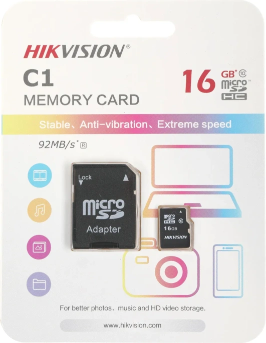 Флеш карта microSDHC 16GB HIKSEMI NEO HS-TF-C1/16G/ADAPTER с SD адаптером R/W Speed 92/10