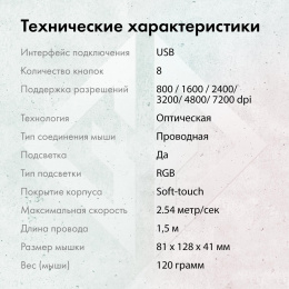 Мышь проводная GMNG 950GM, игровая, оптическая, USB, 7200dpi, черный [1533300]