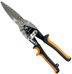Ножницы по металлу WorkPro WP214018 300мм авиационные, прямые, хром-ванадиевая сталь, зазубренные режущие кромки предотвращают соскальзывание материалов во время использования, эргономичная ручка для удобного захвата
