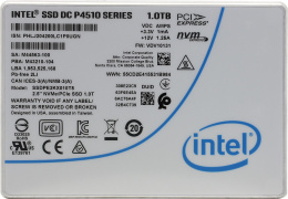Накопитель SSD 2.5", U.2 Intel DC P4510 1TB SSDPE2KX010T807 PCI Express 3.0 x4 NVMe 1.3 3D TLC NAND, 2850/1100 MBps, 469000/72000 IOps