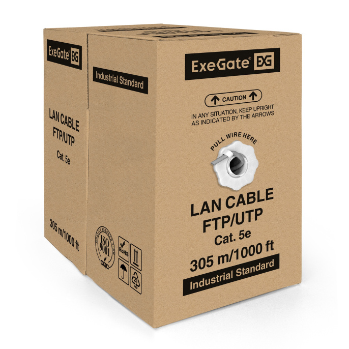 Кабель ExeGate UTP-2-C5e-CCA-S24-IN-PVC-GY-305 UTP 2 пары кат.5e CCA, 0.5мм (24AWG), 305м, серый, PVC EX256745RUS