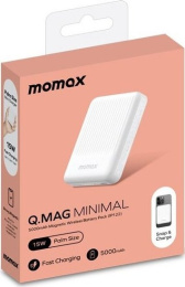 Внешний аккумулятор Momax IP122 Q.Mag Minimal 5000mAh Белый IP122W магнитный, функция быстрой зарядки, индикатор заряда, 2хUSB Type-C, совместимость: устройства Apple iOS iPhone 12–16 серий, Apple