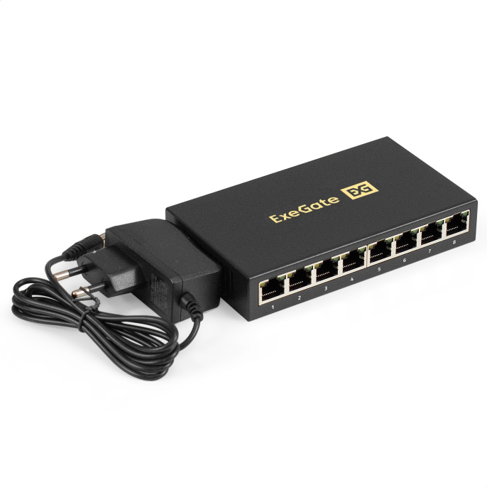 Коммутатор неуправляемый ExeGate EDGS-1008D 8-портовый гигабитный UTP 10/100/1000 Base-T, металлический корпус, с функцией энергосбережения Green Ethernet Technology , настольный/настенный EX298694RUS