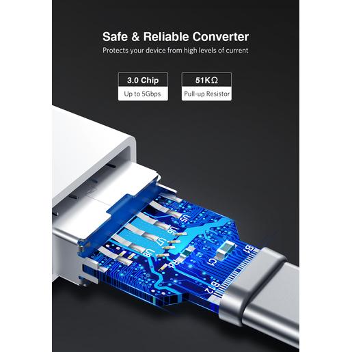 Переходник UGREEN US173-30155, Type C (M) to USB-A 3.0 (F), OTG, скорость до 5 Гбит/с, пластиковый, White