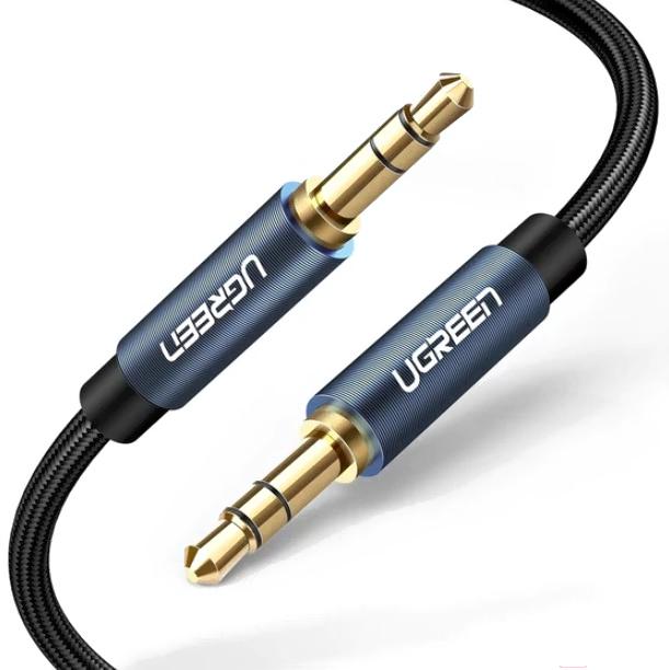 Кабель UGREEN AV112-10685 AUX 3.5mm M to AUX 3.5mm M , позолоченные коннекторы, Качество стереозвучания Hi-Fi, в нейлоновой оплётке, 1m, Blue
