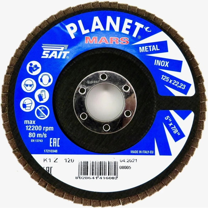 Круг лепестковый торцевой Planet-Mars Z конический 125x22.23 мм, Р120, цирконий Sait 41608