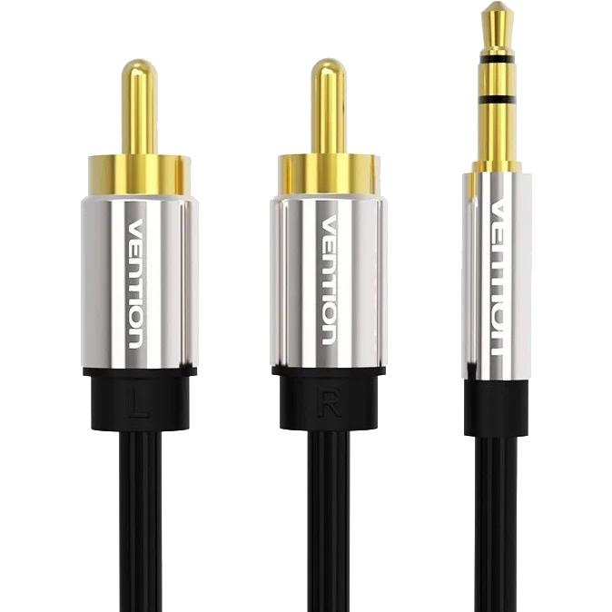 Кабель аудио VENTION 2хRCA (m) -  Jack 3.5 (m),  2м, GOLD,  черный [p550ac200-s]