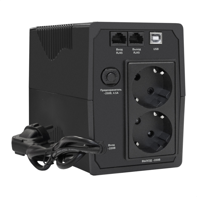 яя ИБП ExeGate SpecialPro UNB-650.LED.AVR.2SH.RJ.USB (650VA/360W, LED, AVR, 2*Schuko, RJ45/11, USB, батарея 12V 7.2Ah, Black) EP285597RUS