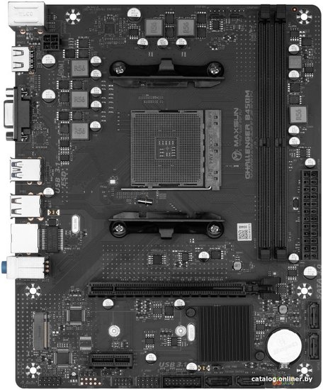 Материнская плата Maxsun MS-Challenger B450M mATX, 22x17.5 см, AMD B450, 2xDDR4 DIMM, 3200МГц, до 64GB, звук 5.1, 4xSATA3.0 6Gb/s , 1xM.2, 2xPCIe3.0x16, 1xPCIe3.0x1, 1хHDMI, 1xVGA